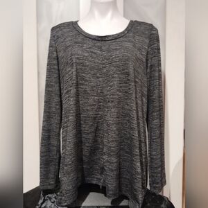 Jones New York - Black & Gray Long Sleeve Pullover With High Low Hemline, Sz XL